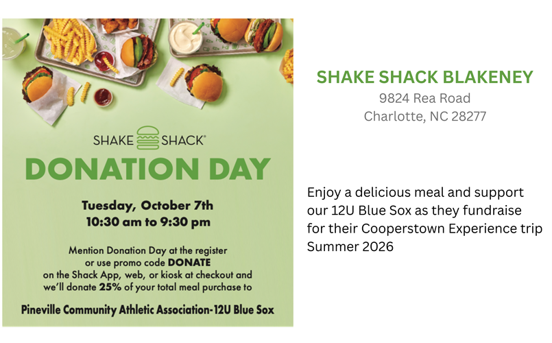 Shake Shack Donation Day - Supporting 12U Blue Sox Cooperstown Fundraising
