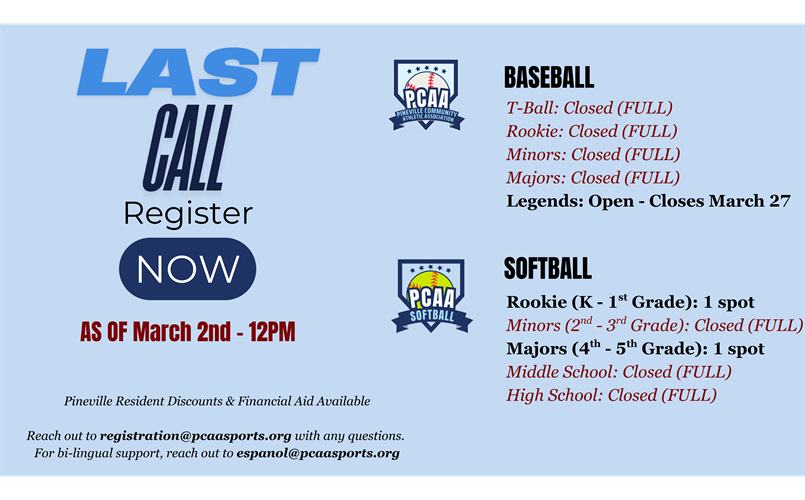 REGISTER NOW: LIMITED SPOTS Remain for Spring Programs